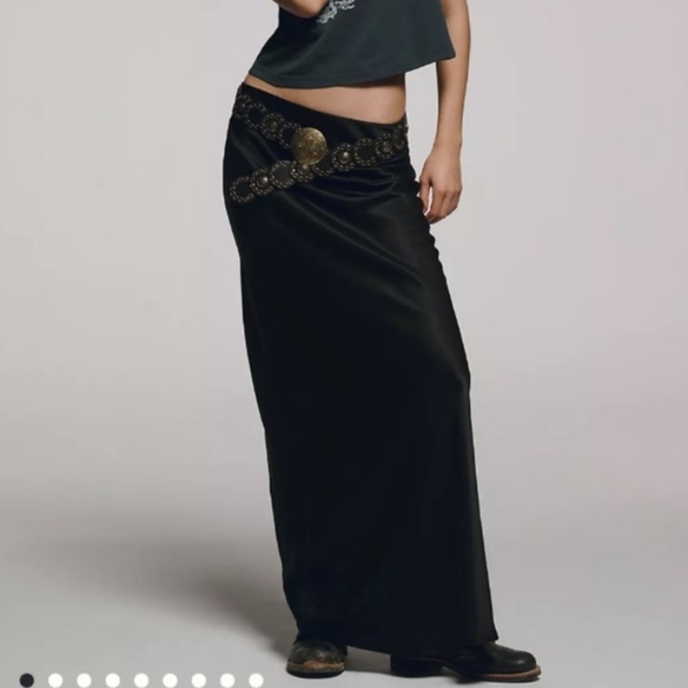 Anthropologie Tilda Black satin maxi skirt